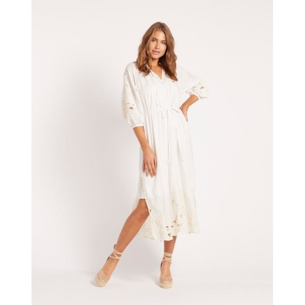 Cleobella White Cotton Embroidered Maxi Dress XS